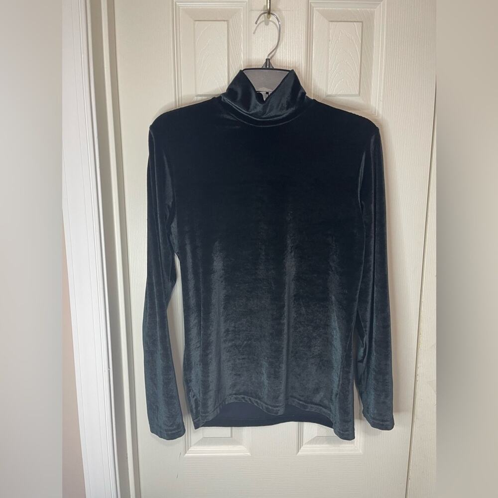 Liz & Co. Black Whimsical Witchy Velour Mock Neck lined Holiday Shirt Medium